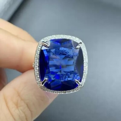 8 ctw Lab Created Cushion Cut Sapphire & Diamond Engagement Ring 14k Gold Plated