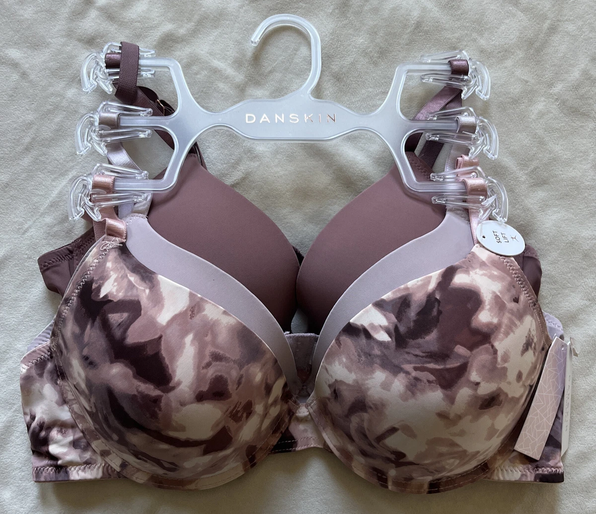 DANSKIN Intimates Push Up Soft Lift Bras 3 PACK Lined Adjustable $54 NWT 38C