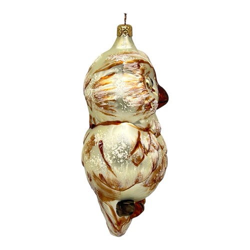 Brown White Owl Christmas Ornament Large Hand Blown Glass Holiday Poland - Picture 2 of 8