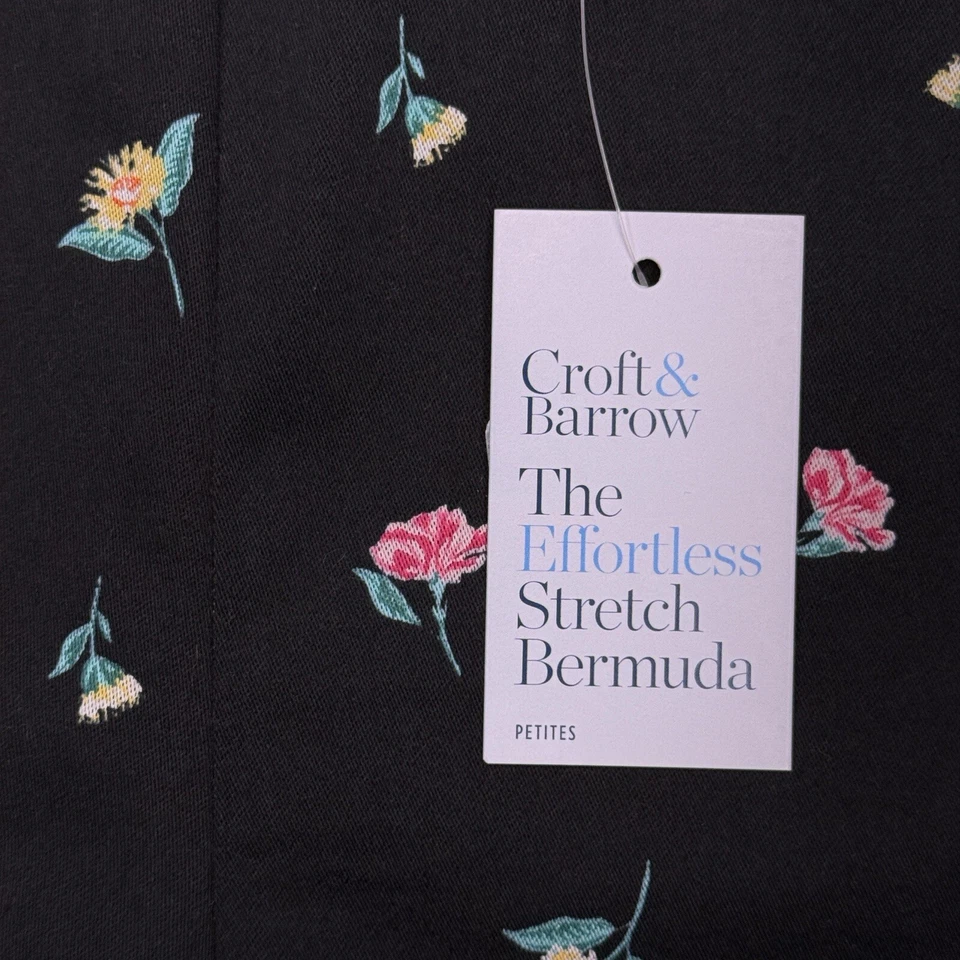 Bermudas Croft & Barrow para mujer 10 pequeñas negras florales tiro medio elásticas nuevas Foto 3 de 4