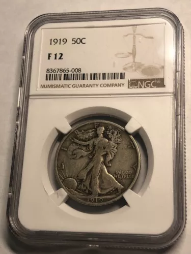 1919 WALKING LIBERTY silver half dollar. Beautiful original NGC F12. #lr008