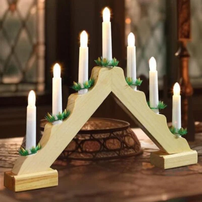 BAKAJI Candelabro Avvento Natalizio Elettrico Led 7 Candele di Natale Colore Legno