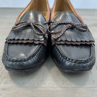 Allen Edmonds Woodstock Leather Kiltie Braided Tassel Loafers Shoes 14 B USA VTG Allen Edmonds Woodstock 2 Tone Kiltie Braided Tassel Loafers  main image 4