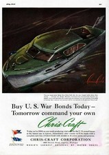 1943 CHRIS CRAFT MOTORBOAT ART DECO US WAR BOND MILITARY NAVY ARMY AD 6572