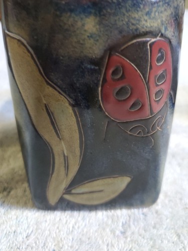Mara Pottery Stoneware LADYBUG Design Square Mug Cup Signed Mexico Stoneware - Picture 7 of 8