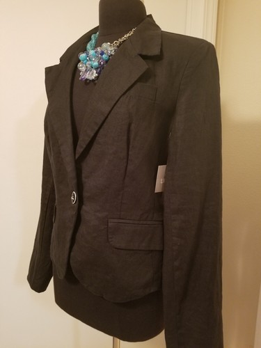 For Cynthia Casual 100% Linen Single Button Jacket & Vest, Black- Size Medium - Picture 4 of 10