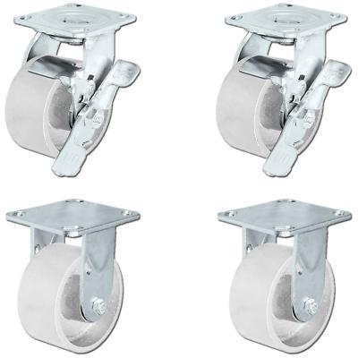 CasterHQ - 4'' x 2'' Steel Wheel Casters | 2 Swivel Casters With Brakes & 2 Rigid