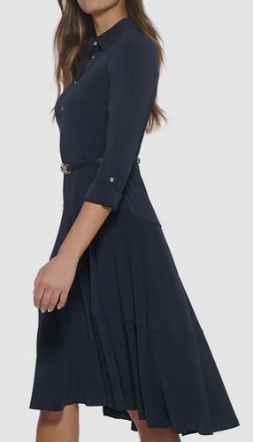 Tommy Hilfiger Women's Blue Belted Jersey-Knit Shirtdress Size 14 - Picture 3 of 4