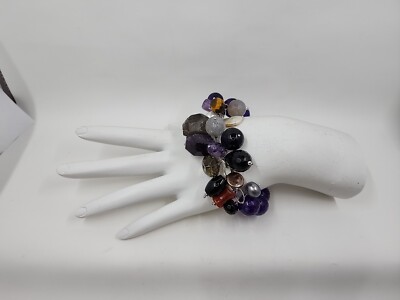 Lucien Piccard Amethyst Beads/Multi Gemstones Stretch Bracelet