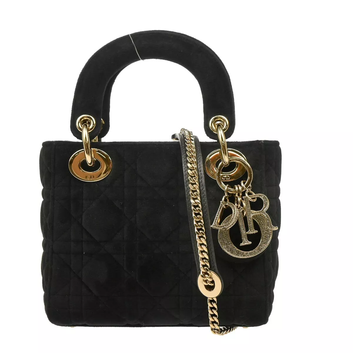 Sac à main Christian Dior velours noir Lady Dior Cannage 2 voies 01 RU 1119 175547