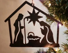 NEW! Nativity Manger Scene Baby Jesus Christmas Ornament Rustic Metal Laser Cut