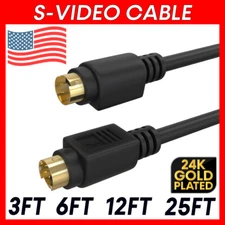 S-Video Cable Mini-Din 4 Pin SVHS Cord VCR SVIDEO Wire 3 6 12 25 75 Feet FT Lot