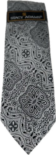 Stacy Adams Men's Tie Charcoal Gray Silver Floral Hand Made 100% Silk 3.75" Wide - Picture 5 of 6