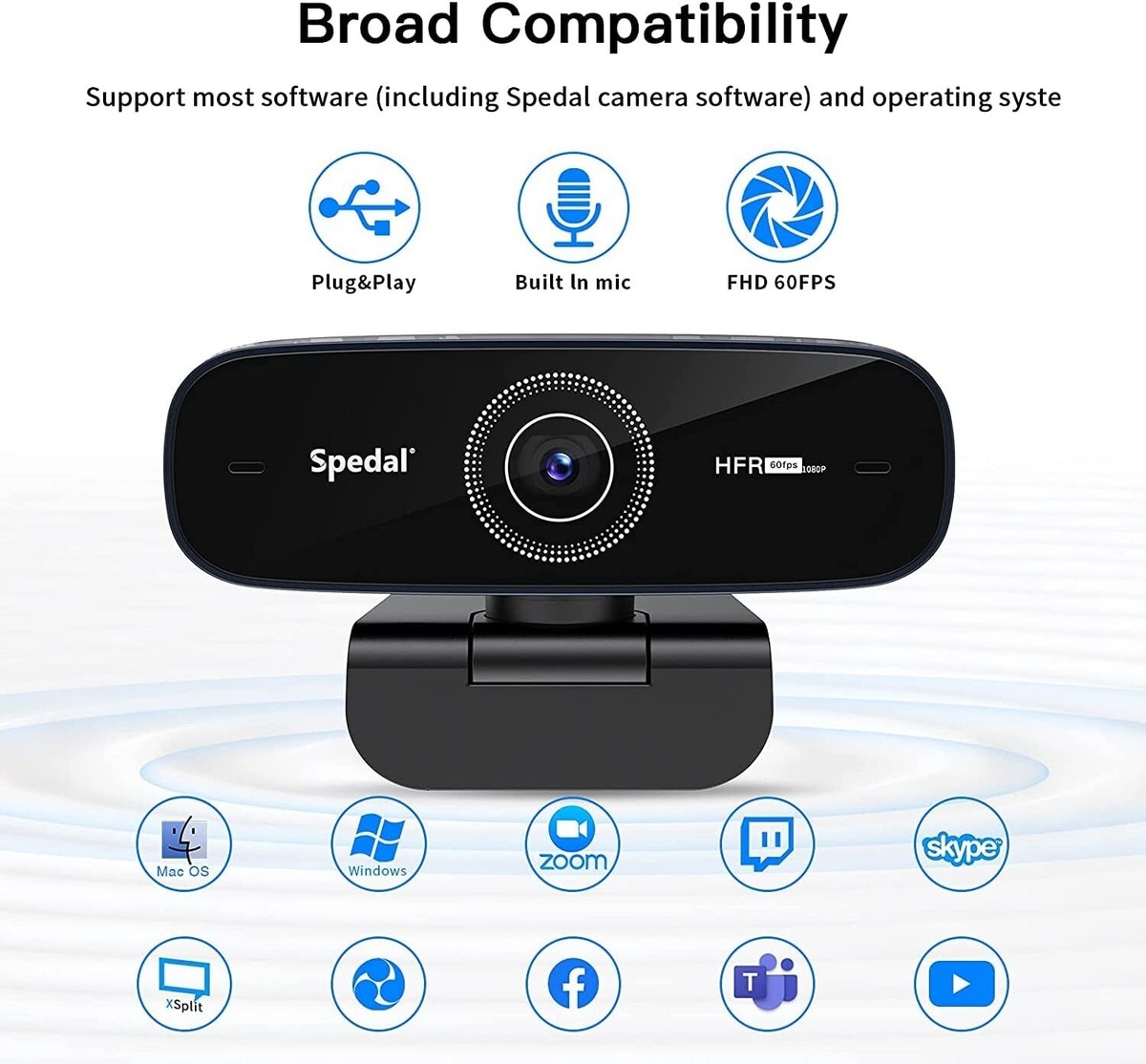 Spedal 1080P 60FPS Webcam with AutoFocus Built-in Microphone FHD