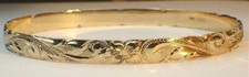 4MM BM 14K YELLOW GOLD CUSTOM PERSONALIZED HAWAIIAN HERITAGE LONG SCROLLS BANGLE