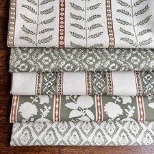 OREGANO COLLECTION Block Print Linen/Cotton Fabric, Price per 1/2m