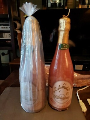 VTG 2 FULL SIZED MILLENIUM CHAMPAGNE BOTTLE CANDLES~THEY BURN for WEEKS~V RARE