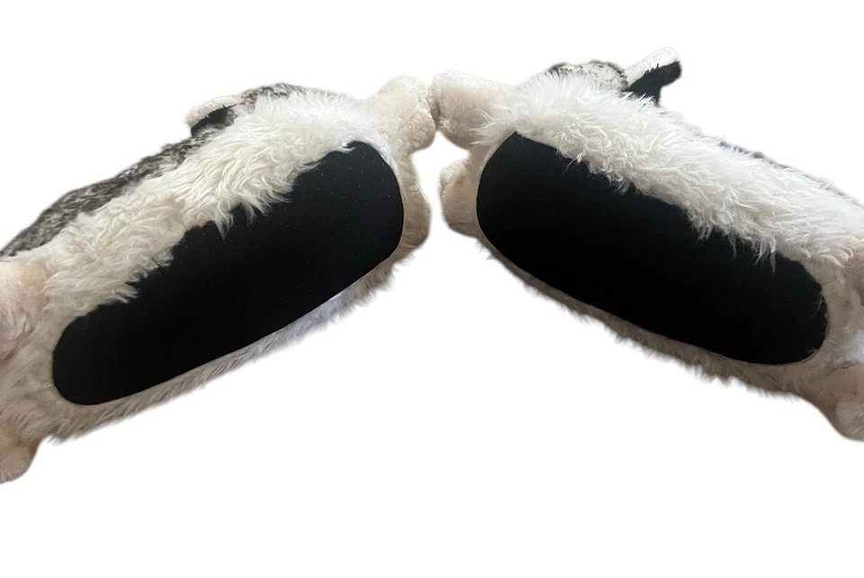 "Juego de pantuflas de felpa realistas Husky Wolf perro piel sintética talla 7-9 para mujer 11""" Foto 4 de 4