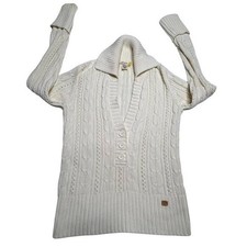 Y2K DKNY Women's Ivory Cable Knit Sweater Button Details Ribbed Hem Size L