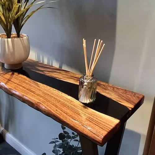 36"x24" Black Epoxy Resin Wood Table For Kitchen Slab Furniture Modern Home Deco - Image 4 of 4