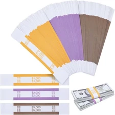 300-Pack Money Straps & Bands for Cash - 7.5 x 1.25 in, 3 $1000, $2000, $5000 