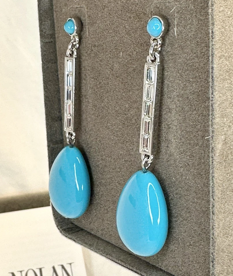 Новые без ценников серебристые синие висячие серьги Nolan Miller с прозрачными камнями багет - Изображение 3 из 4