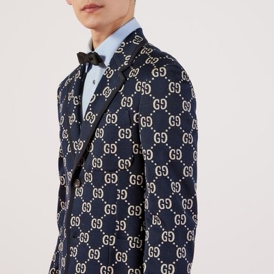 Gucci GG Monogram Blazer Jacket Navy Blue Size 46 Italy NEW w