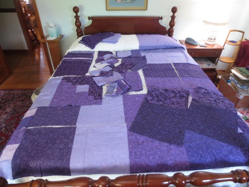 Unassembled PURPLES Cotton PATCHWORK QUILT TOP & PILLOW w/Fabric Amounts Listed