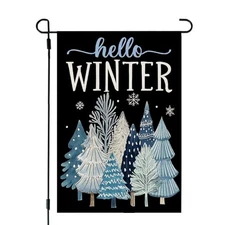  Hello Winter Garden Flag Trees 12x18 Inch Double Sided 12"X18" Blue-Winter