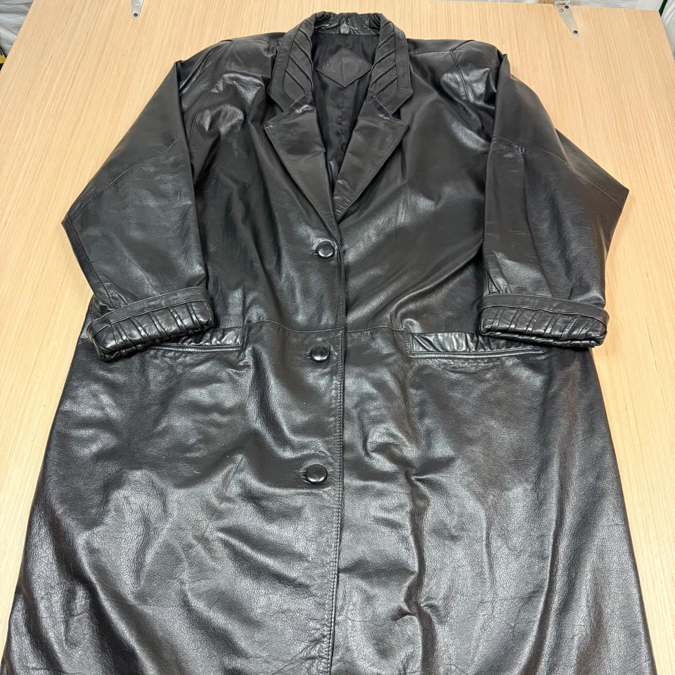 Vintage 90s Leather Trench 3XL Coat y2k Cyber Punk Mall Goth Jacqueline Ferrar - Image 2 of 4
