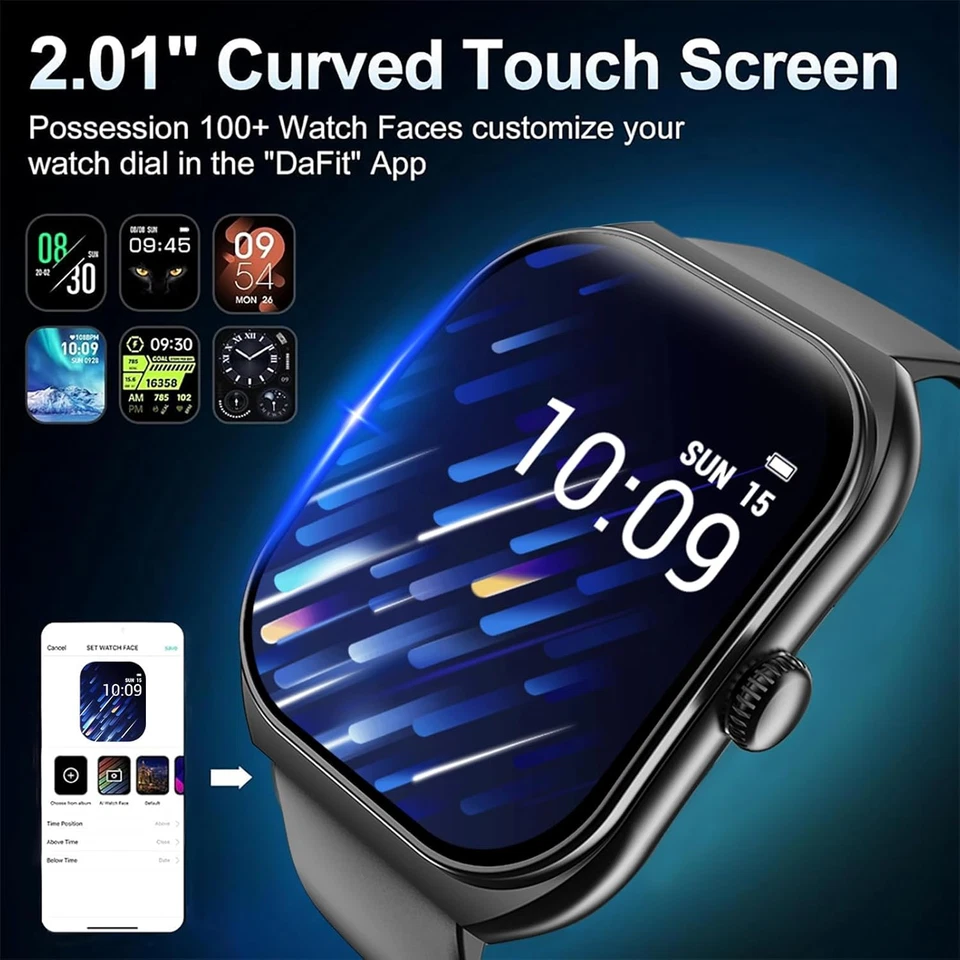 Smart Watch for Men Women 2.01" Curved Display Bluetooth Calling 100+ Sport Mode - Image 3 of 4