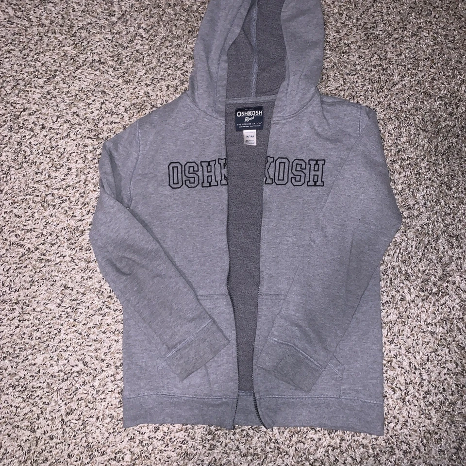 OshKosh B’gosh Gray Sweatshirt Full Zip Hoodie Size 14/14A  - Image 3 of 4