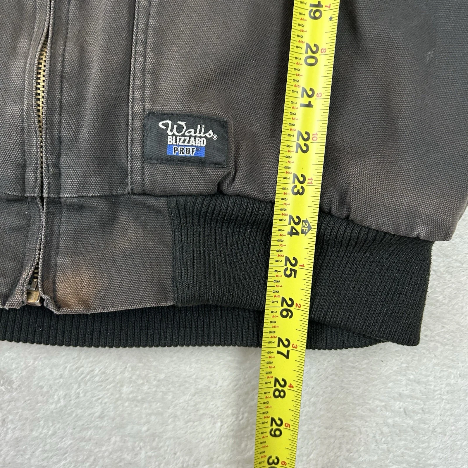 WALLS Hooded Distressed Dark Brown Zip Up Duck Canvas Work Jacket Men L Sun Fade image 12