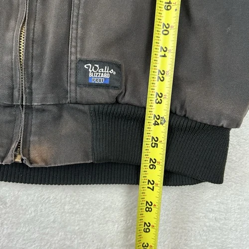 WALLS Hooded Distressed Dark Brown Zip Up Duck Canvas Work Jacket Men L Sun Fade image 12