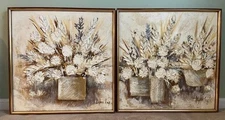 Pair of Stephen Kaye Framed Floral Still Life Impasto Paintings 27" X 27"