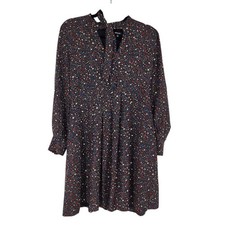 Madewell Balsam Tie Neck Black Starry Night Print Silk Long Sleeve Dress Size 6
