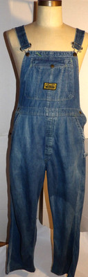 VINTAGE WASHINGTON DEE CEE DENIM BIB OVERALLS! SANFORIZED! BUTTON