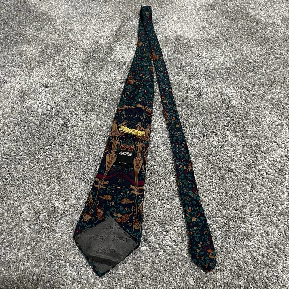 Corbata de seda con logotipo estampado de monograma Moschino para hombre multicolor vintage usada Foto 2 de 4