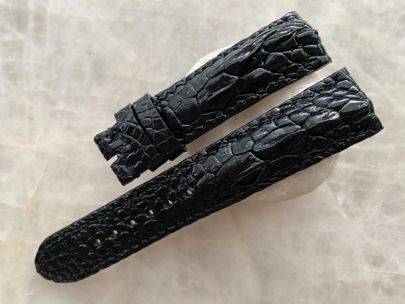 20mm/18mm Black Alligator Crocodile Print Leather Watch Strap Band