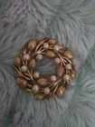 Vintage Crown Trifari gold tone Wreath Pinecones and Pearls brooch pin Jewelry