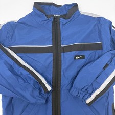 Vintage Nike Youth Medium 6 Blue Black Striped Full Zip Windbreaker Jacket