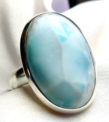 💙Larimar Ring 925 Silber Gr. 17,5 (55) großer ovaler Edelstein UNIKAT - neu 💙 - Bild 1 von 4