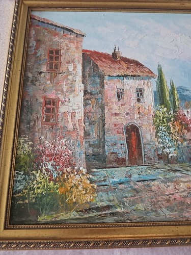 Pintura de colección al óleo paisaje arquitectura borde mar enmarcado-sin vidrio arte decoración - Imagen 4 de 8