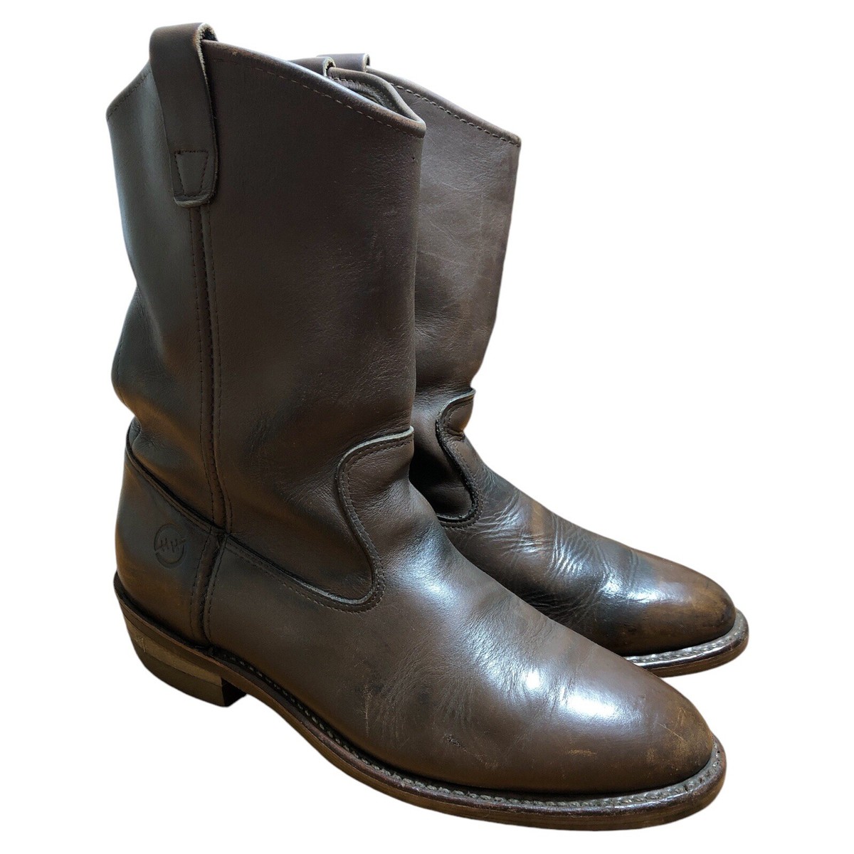 Vintage Double H Men\'s Brown Leather Cowboy Boots sz 10D Western Mid-West Casual Double-H Boots Brown Western Boots for Men for Sale | Shop  main image 4
