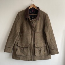 Joules Tweed Field Coat Jacket Checked Green Wool Check Country Coat Size Uk 20