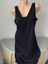 Talbots Tank Dress L Large Black Sleeveless Rayon Lyocell  V Halter Cute Jersey