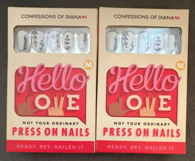 Hello Love ~~ Press On Nails ~~  Available in White Rainbow Purple Plaid French