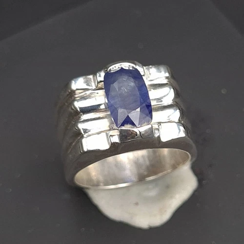 Mens Cushion Cut Sapphire Ring Natural Blue Neelam Kashmir Handmade Artisan Ring