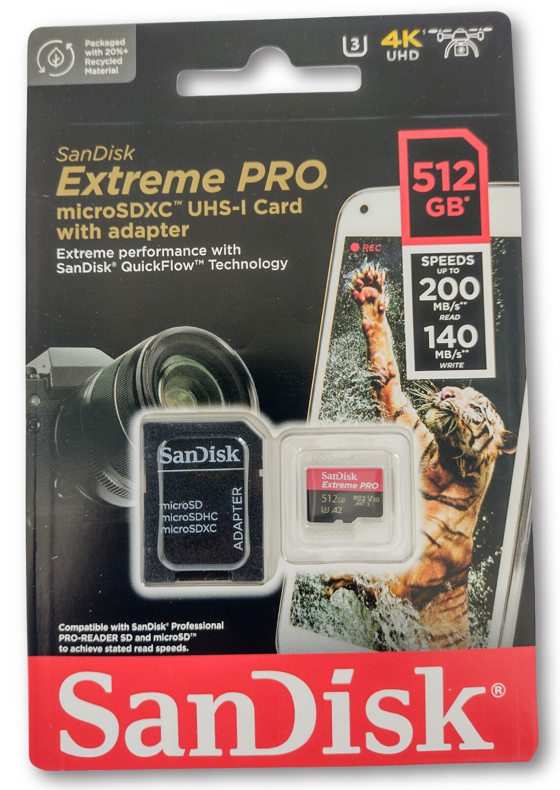 SD CARD Extreme PRO 512GB microSDXC UHS-1 4K UHD+ adapter. 200MB/s R 140MB/s W.-image