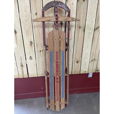 Wood Steel Runner Sled Vintage Toboggan American Flyer Hedlund Mfg.
